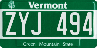 VT license plate ZYJ494