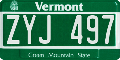 VT license plate ZYJ497