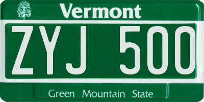 VT license plate ZYJ500