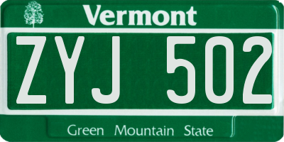 VT license plate ZYJ502