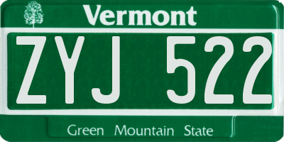 VT license plate ZYJ522