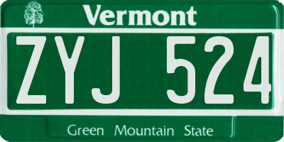 VT license plate ZYJ524
