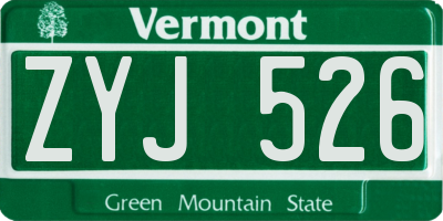 VT license plate ZYJ526