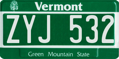 VT license plate ZYJ532