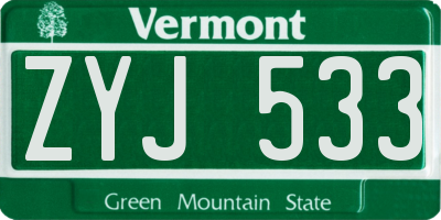 VT license plate ZYJ533