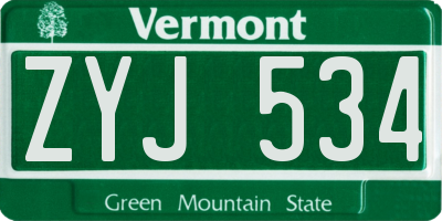 VT license plate ZYJ534