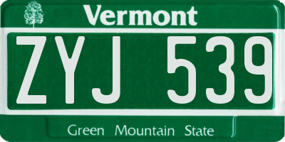 VT license plate ZYJ539