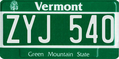 VT license plate ZYJ540