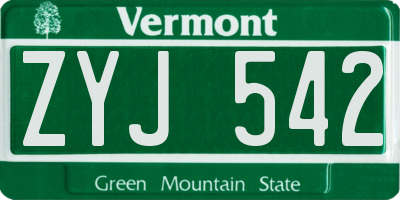 VT license plate ZYJ542