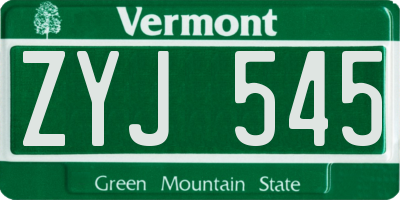 VT license plate ZYJ545