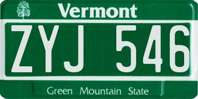 VT license plate ZYJ546