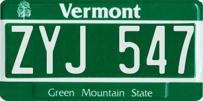 VT license plate ZYJ547