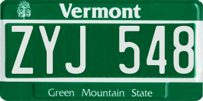 VT license plate ZYJ548
