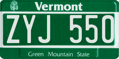 VT license plate ZYJ550