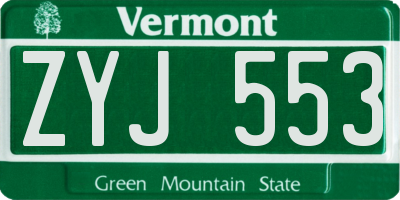 VT license plate ZYJ553