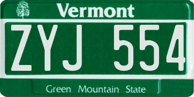 VT license plate ZYJ554