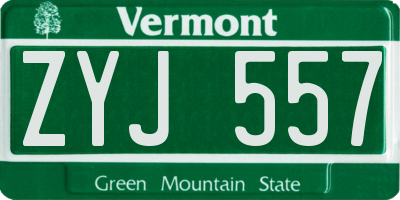 VT license plate ZYJ557