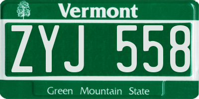 VT license plate ZYJ558