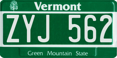 VT license plate ZYJ562