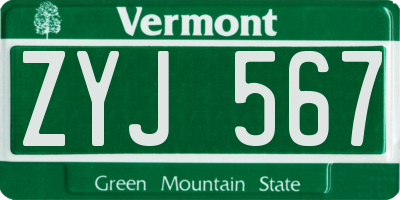 VT license plate ZYJ567
