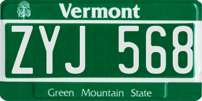 VT license plate ZYJ568