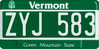 VT license plate ZYJ583