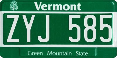 VT license plate ZYJ585