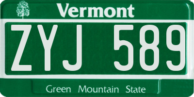 VT license plate ZYJ589