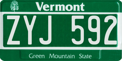 VT license plate ZYJ592