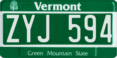 VT license plate ZYJ594