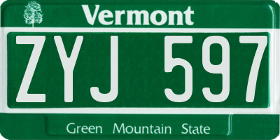 VT license plate ZYJ597