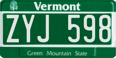 VT license plate ZYJ598