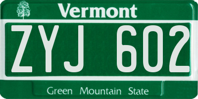 VT license plate ZYJ602