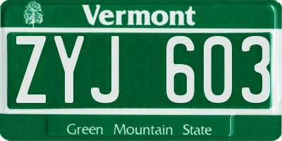 VT license plate ZYJ603