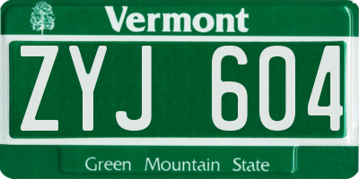VT license plate ZYJ604