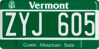 VT license plate ZYJ605