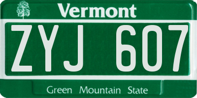 VT license plate ZYJ607