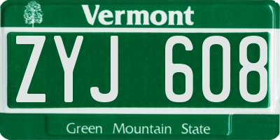 VT license plate ZYJ608