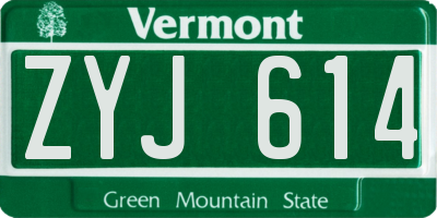 VT license plate ZYJ614