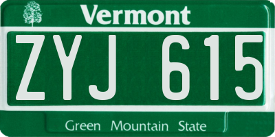 VT license plate ZYJ615