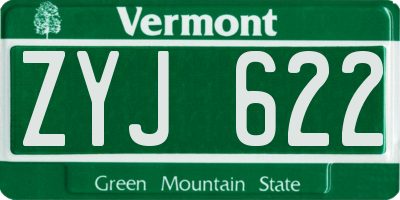 VT license plate ZYJ622