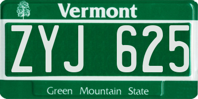 VT license plate ZYJ625