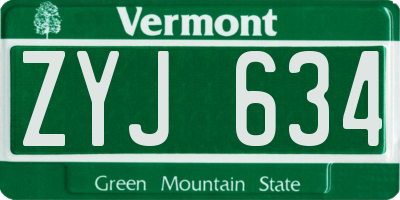 VT license plate ZYJ634