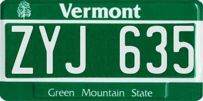 VT license plate ZYJ635