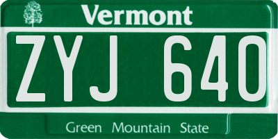 VT license plate ZYJ640
