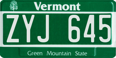VT license plate ZYJ645