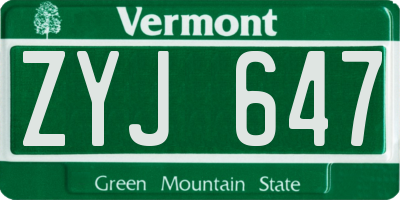 VT license plate ZYJ647