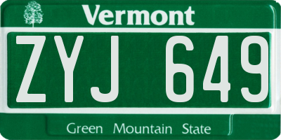VT license plate ZYJ649