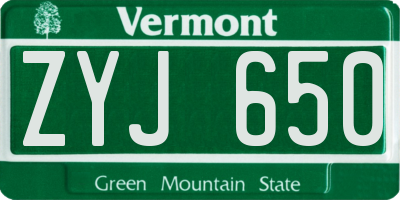 VT license plate ZYJ650