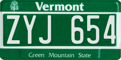 VT license plate ZYJ654